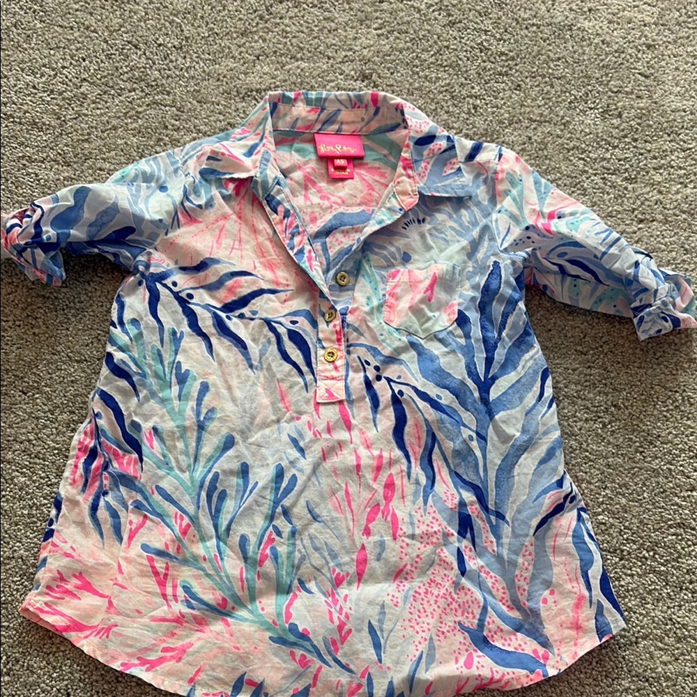 Lilly Pulitzer Pink and Blue Swim Coverup Vibrant Tropical Print